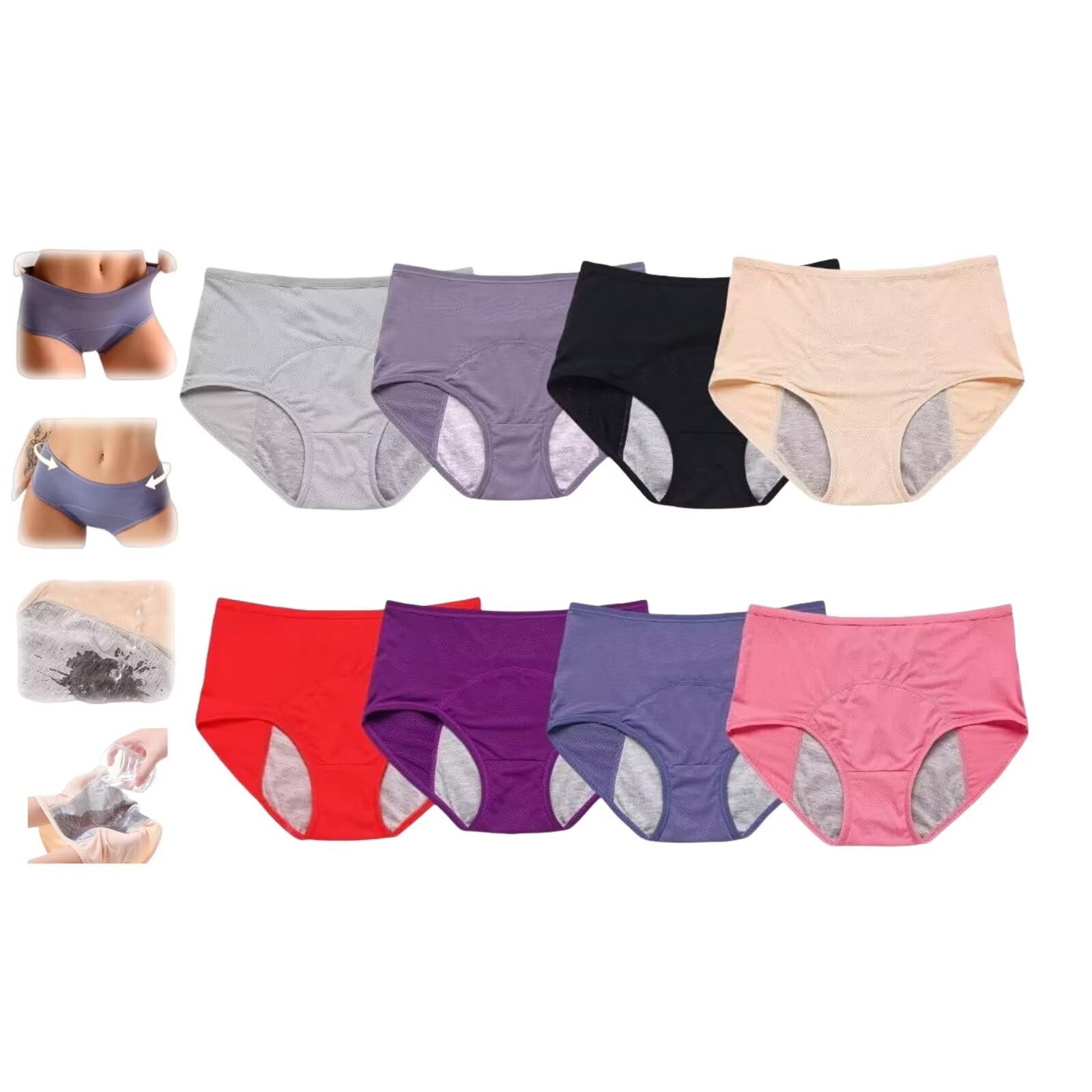 Washable & Reusable Leakproof Panties for Women Over 60 70#s with Incontinence Leakproof Ladies Underwear 8Pcs