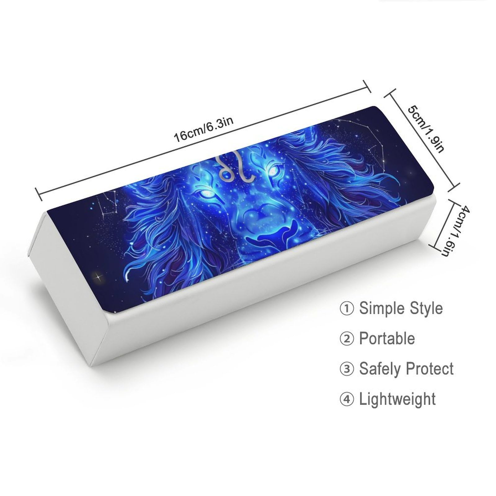 Leo Constellation Blue Lion Leather Glasses Case Fashion Hard Shell Portable Sunglass Organizer Eyeglasses Case for Mens Women
