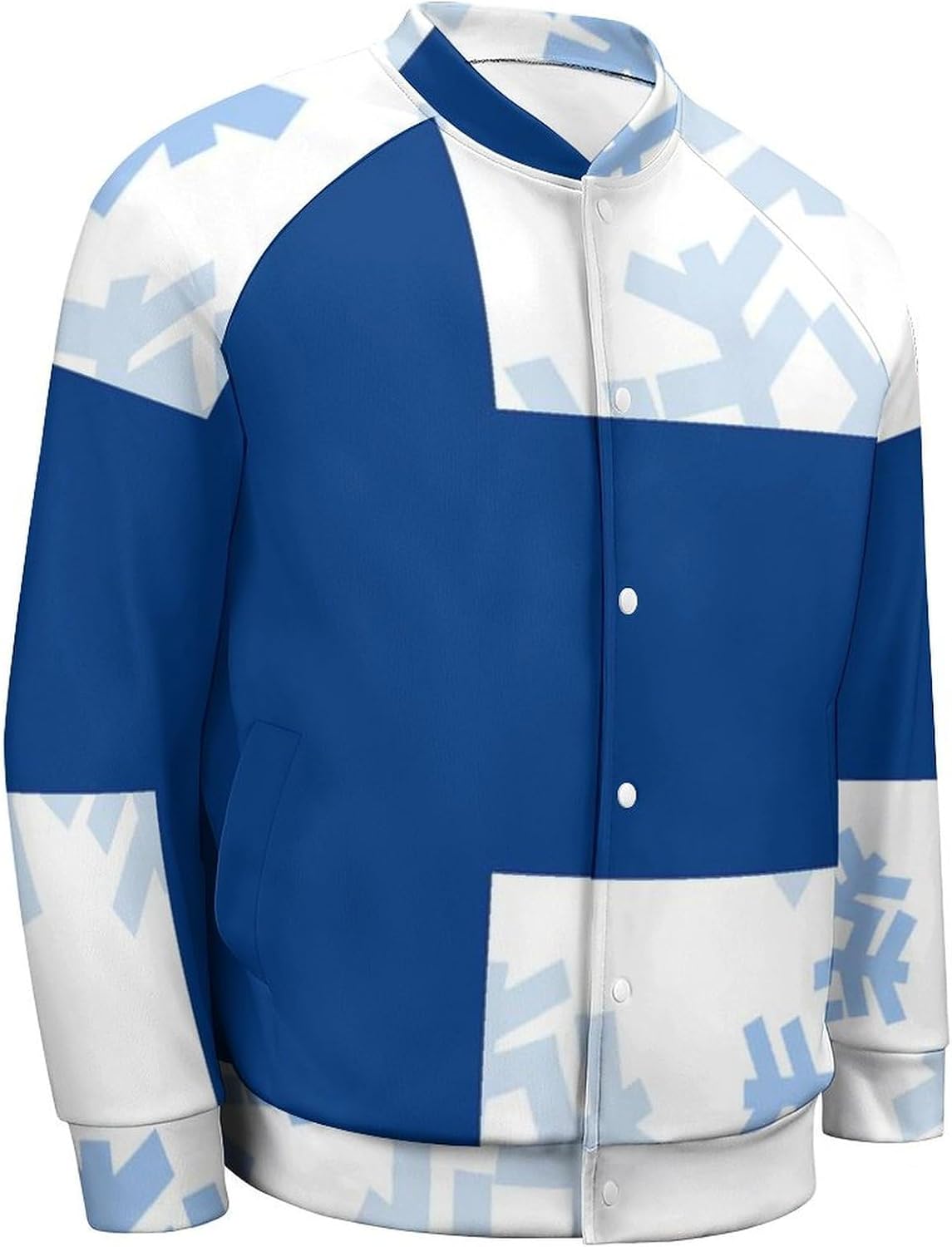 Finland Finnish Flag with Snowflakes Men's Bomber Jacket Baseball Casual Button Coat With Pocket