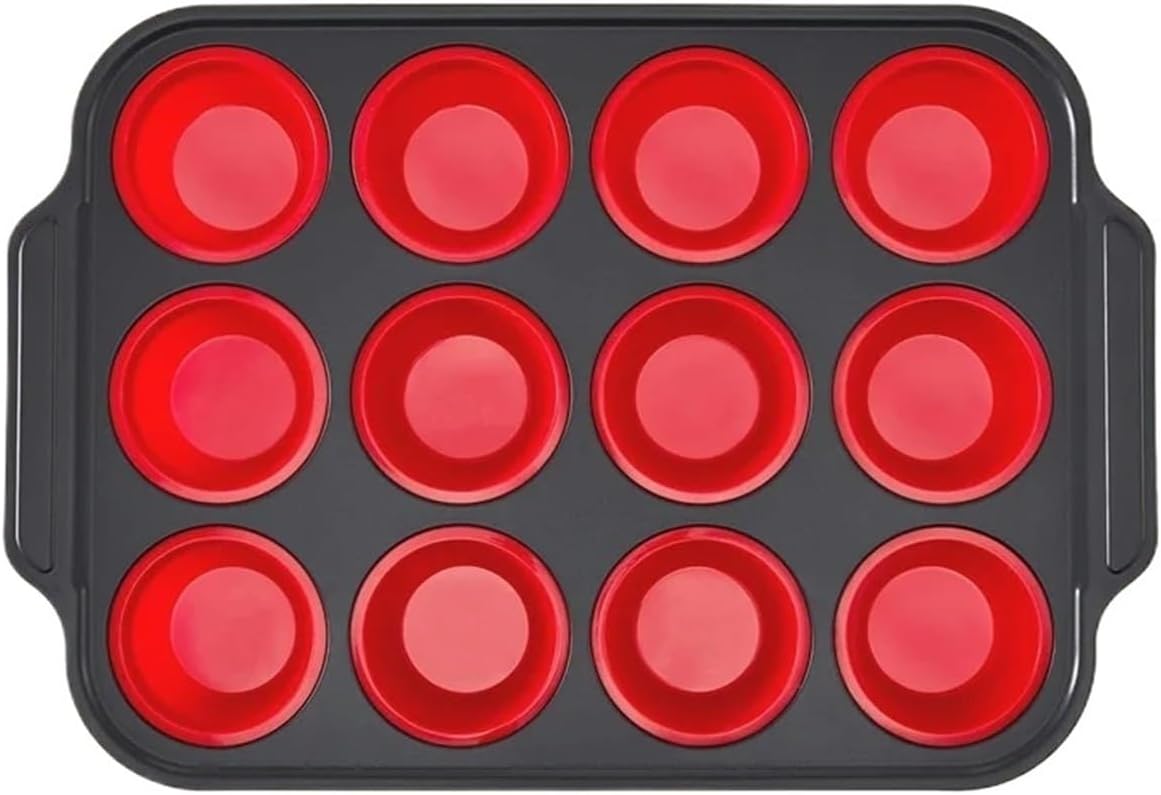 12-Cavity Silicone Muffin Pan With Metal Frame Nonstick Easy Release Baking Molds for Cupcakes Muffins Baking Tool