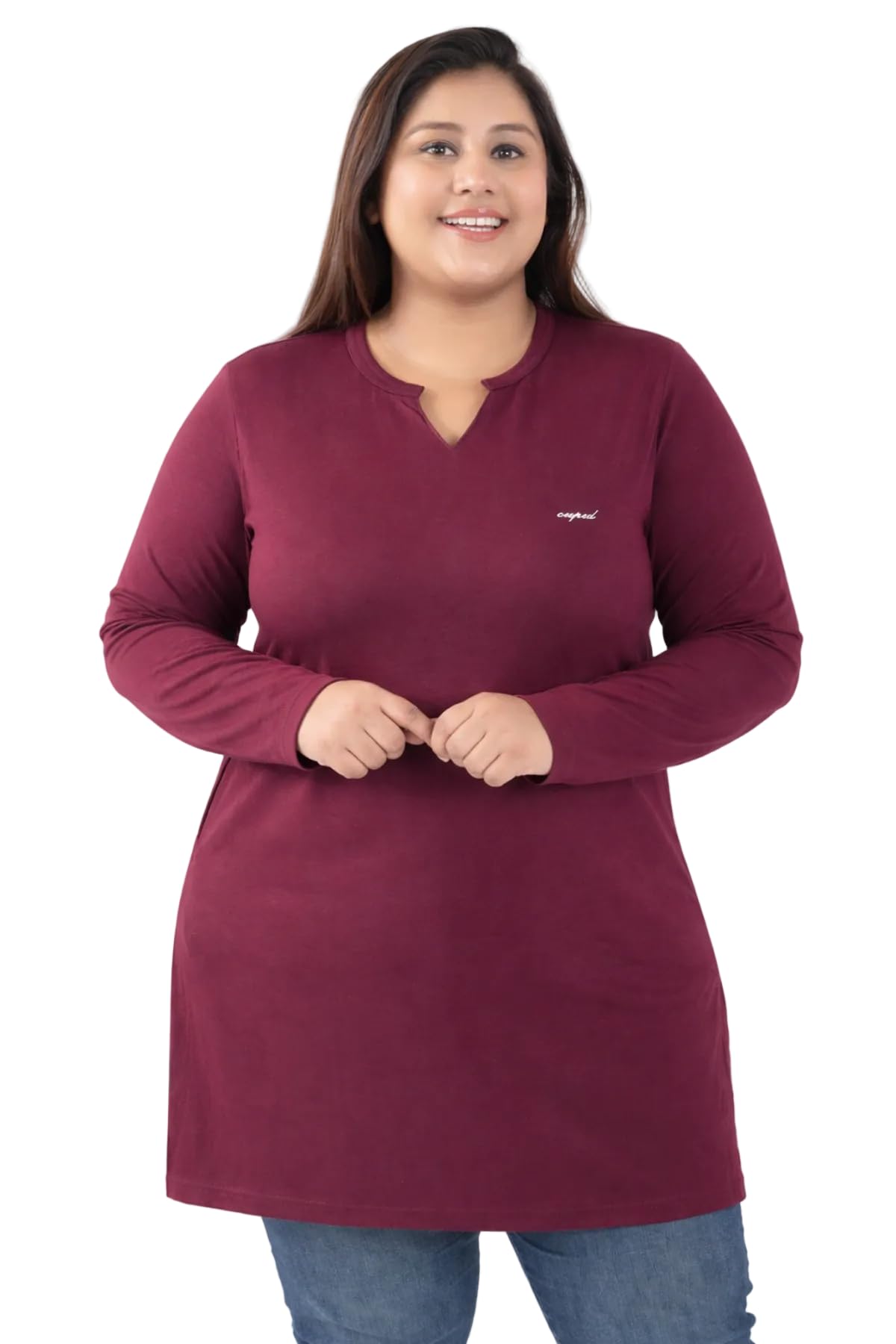 cupid Women's Cotton Plus Size Plain Full Sleeves Long Top for Summer n Semi Summers with One Side Pocket for Ladies Solid T Shirt-picture-28