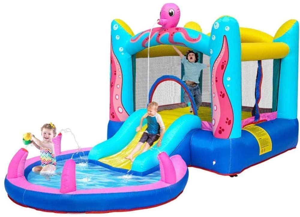 Childrens Inflatable Bouncy Castle Bounce House with Blower Jumping House Splash Pool Water Slide Bouncer Indoor/Outdoor Playhouse for Kids Party Gift A