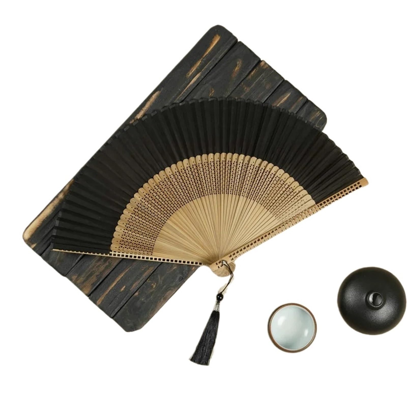 Gwyzax Wooden Folding Fan 2Pcs Carved Bamboo Folding Fan Vintage Chinese Hand Fan for Wedding Party Prop