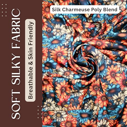 Wild Rag Silk Scarf 36'', Western Cowboy Bandana Square Silky Wild Rags,Teal & Rust Vintage Daisy Floral Tribal Scarves for Men & Women3