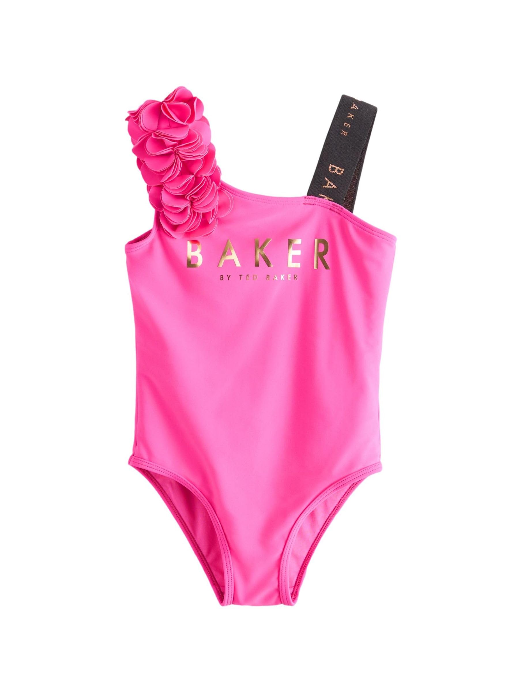 Ragazza Costume da Bagno Monospalla con Stampa Floreale 3D Rosa Fucsia
