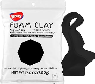 BOHS Schwarzr Modellierschaum-Ton (500 g) – matschig, weich, lufttrocknend – für Blumenspiegel, Cosplay, künstliches Backen, Schleimzubehör