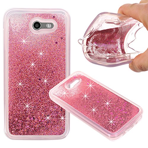 Galaxy J3 Emerge, Liquid Case, Asstar Fashion Creative Design Flowing Liquid Floating Luxury Bling Glitter Sparkle Diamond Soft Case for Sumsung Galaxy J3 Emerge/Galaxy J3 2017 (Rose Gold)