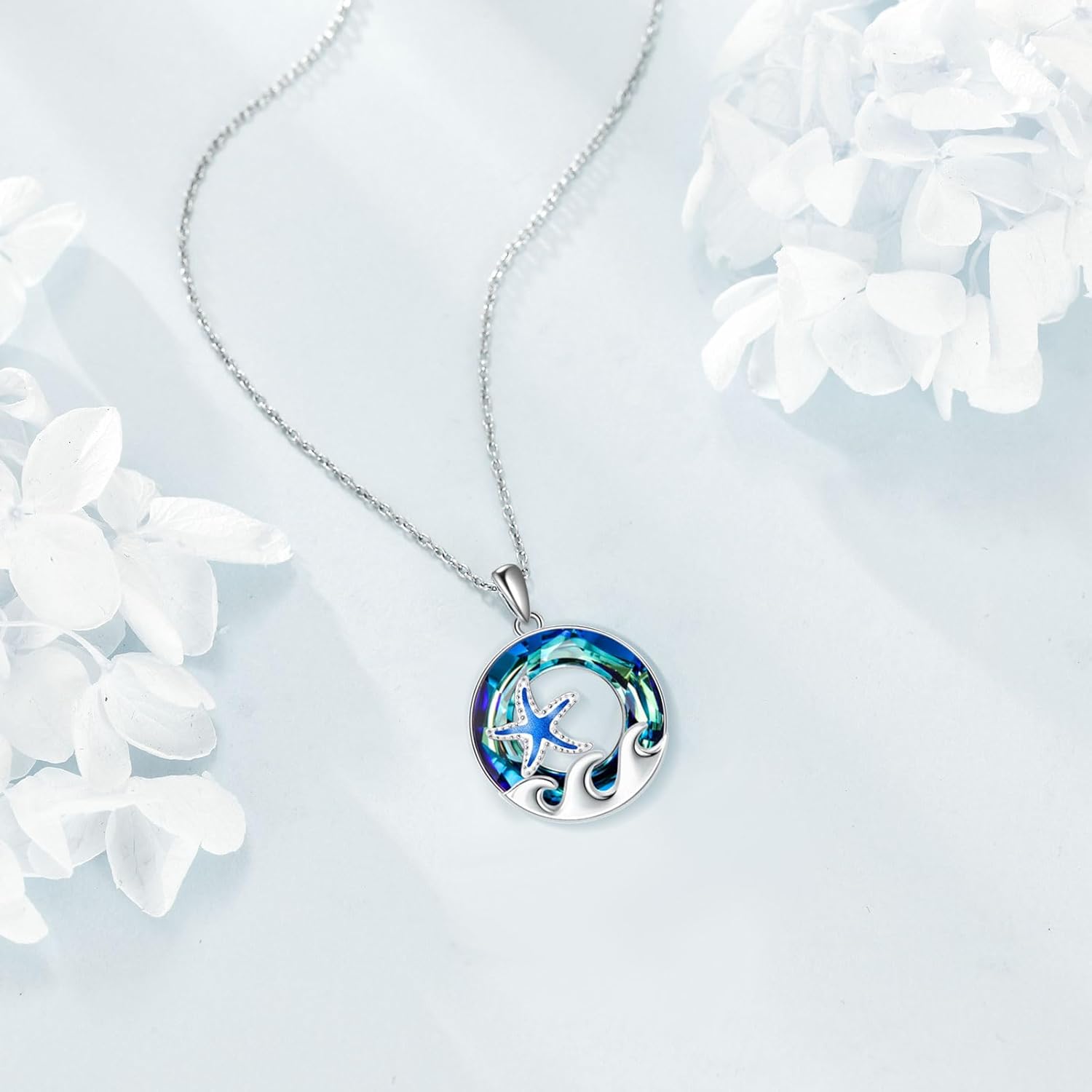 TOUPOP Sea Turtle/Mermaid/Dolphin/Shell/Starfish/Conch/Seahorse Necklace for Women Sterling Silver Ocean Pendant Necklace with Crystal Ocean Beach Charm Jewelry Birthday Christmas Gifts