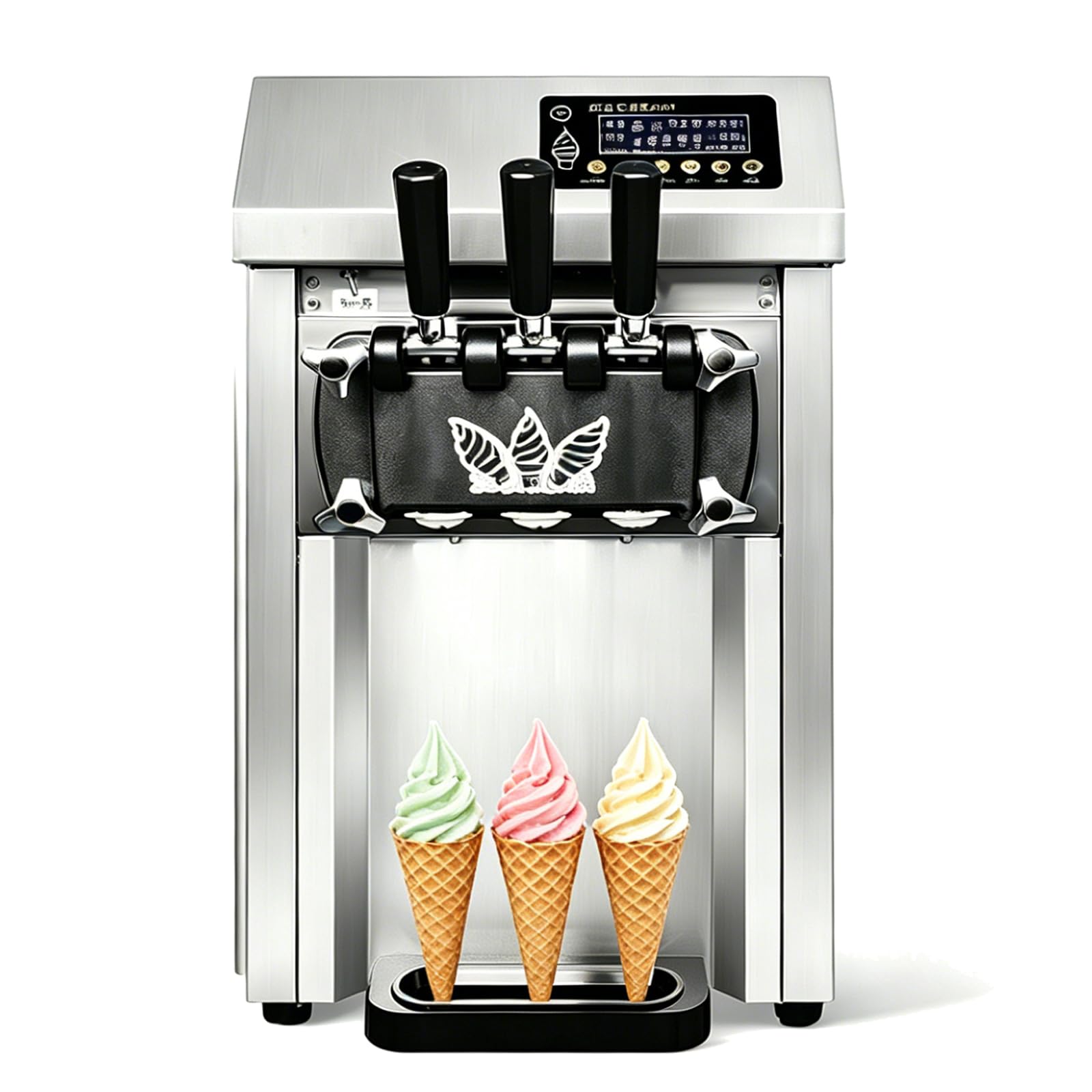 Kommerzielle Eismaschine, 20–28 L/h 2200 W, Kommerzielle Softeismaschine, Gewerbliche Eiscrememaschine mit 3 Aromen & 2 x 6L & LED-Panel, für Restaurant, Café (A126)