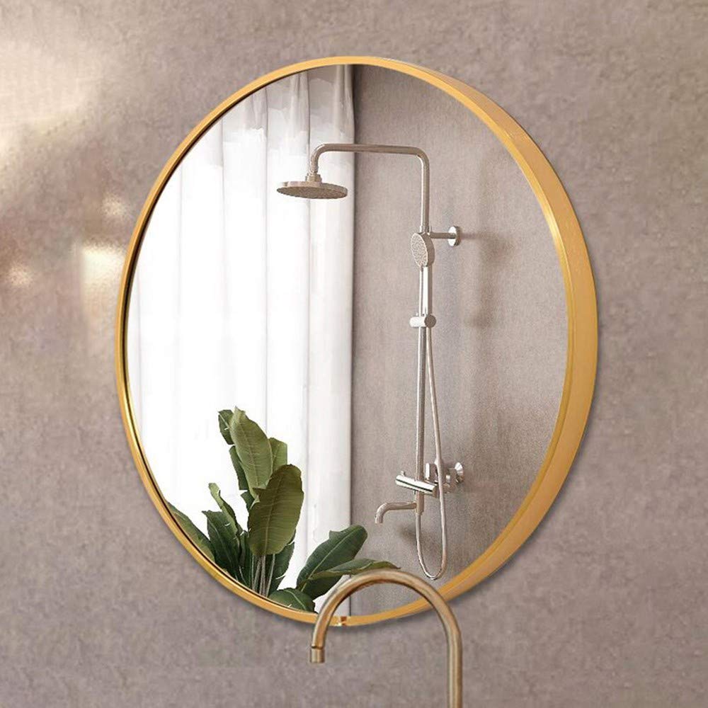 Baño Montado en la Pared Redondo Espejo- Enmarcado metalico Grande Espejos de vanidad Espejo de Aumento Ducha Espejo para maquillarse- Habitación Sala Pasillo,diámetro 50 cm