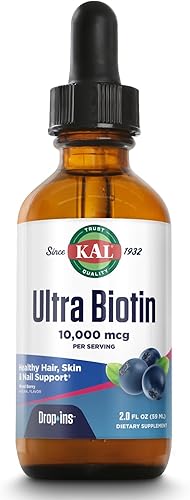 KAL Suplemento Ultra Biotin DropIns de 10000 mcg  Fórmula de crecimiento saludable del cabello  Salud de la piel y apoyo fuerte para las uñas  Sabor