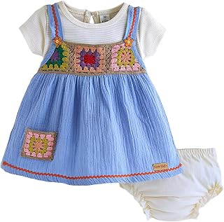 Hopscotch Floral Embroidery Cotton Dress for Ages (2-3 Months) Price In India