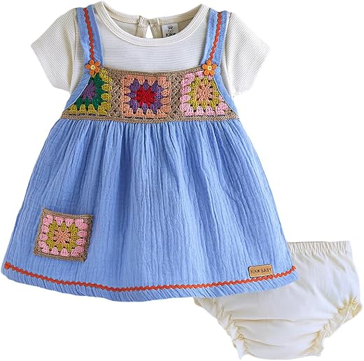 Hopscotch Floral Embroidery Cotton Dress for Ages (2-3 Months)