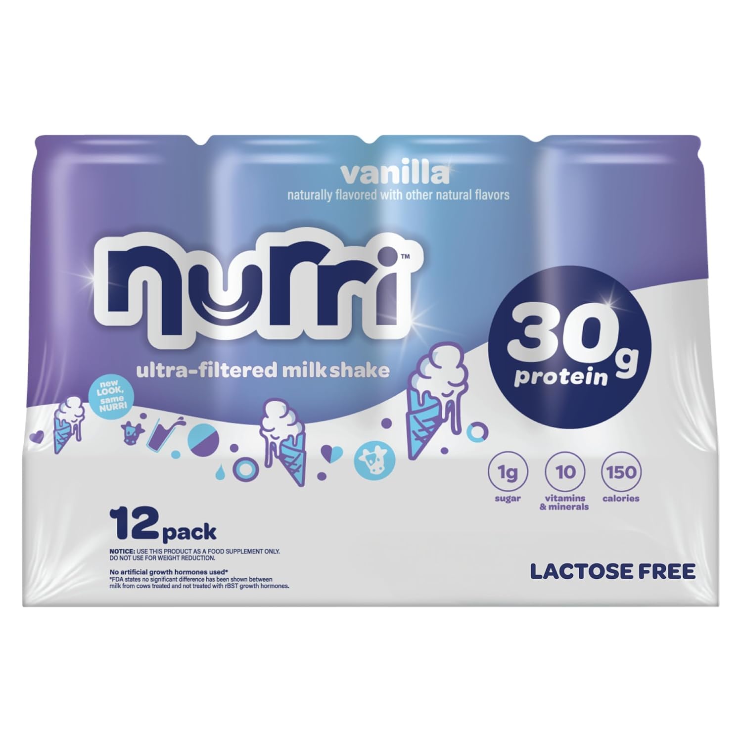 Vanilla Protein Milk Shake – 30g Protein, Ultra-Filtered, Lactose Free, Low Sugar, 150 Calories, 11 fl oz Cans (12 Pack)