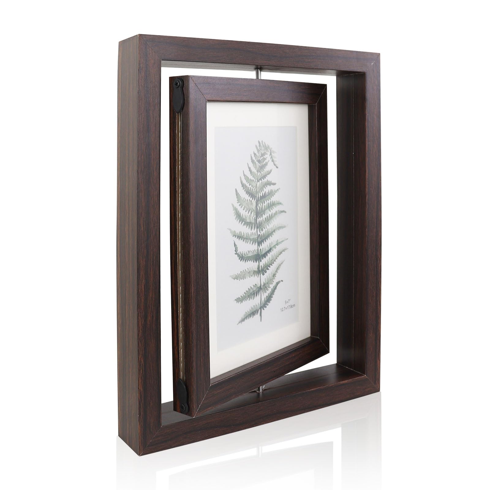 Andiker Rotating Photo Frame 7x5, Double Sided Photo Frame with Wood Frame Mat Boards Horizontal and Vertical Tabletop Display Picture Frame for Home Office Wedding Decor (Brown)
