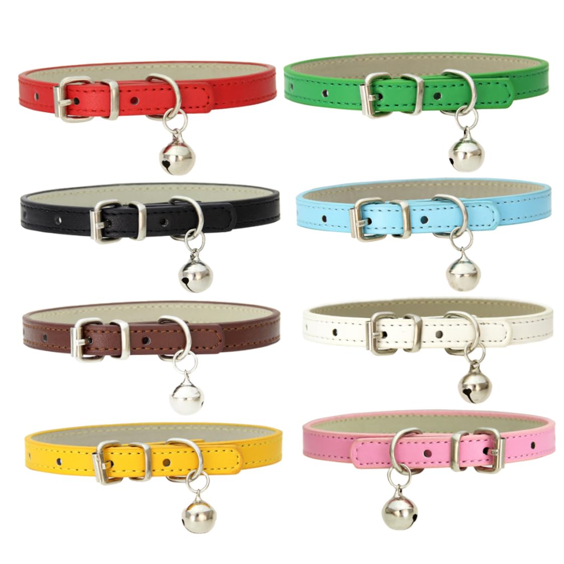 Collares para Gatos Collar De Entrenamiento para Perros De PU Collar para Mascotas Collar Reflectante con Campana para Cachorros, Perros, Gatos, Animales, Suministros para Mascotas, 8 Uds.