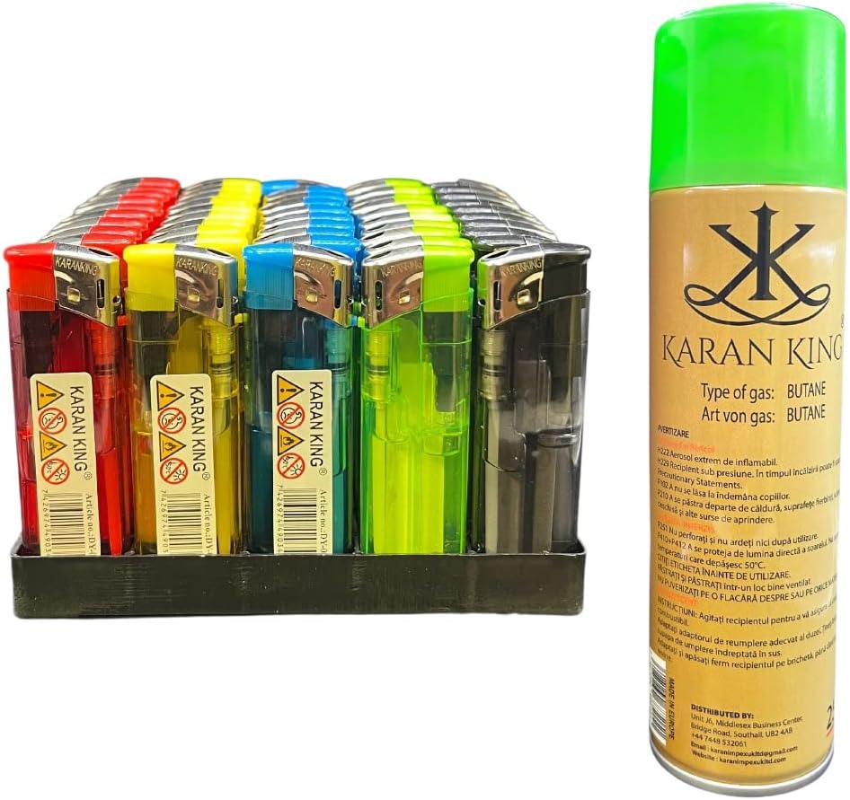 KARAN KING® 50 Electronic REFILLABLE LIGHTERS with Refill Gas Safety Gas Candle Lighter