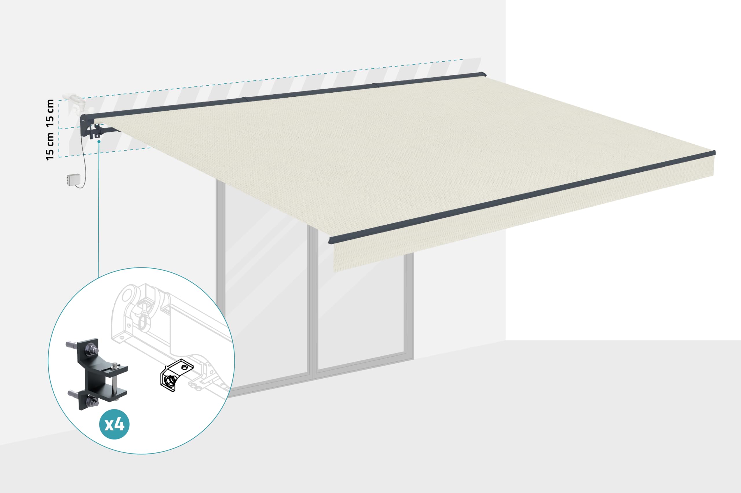 Cazeboo Store banne motorisé Semi-Coffre Beige FAZZIO 5x3m avec Fixations Plafond