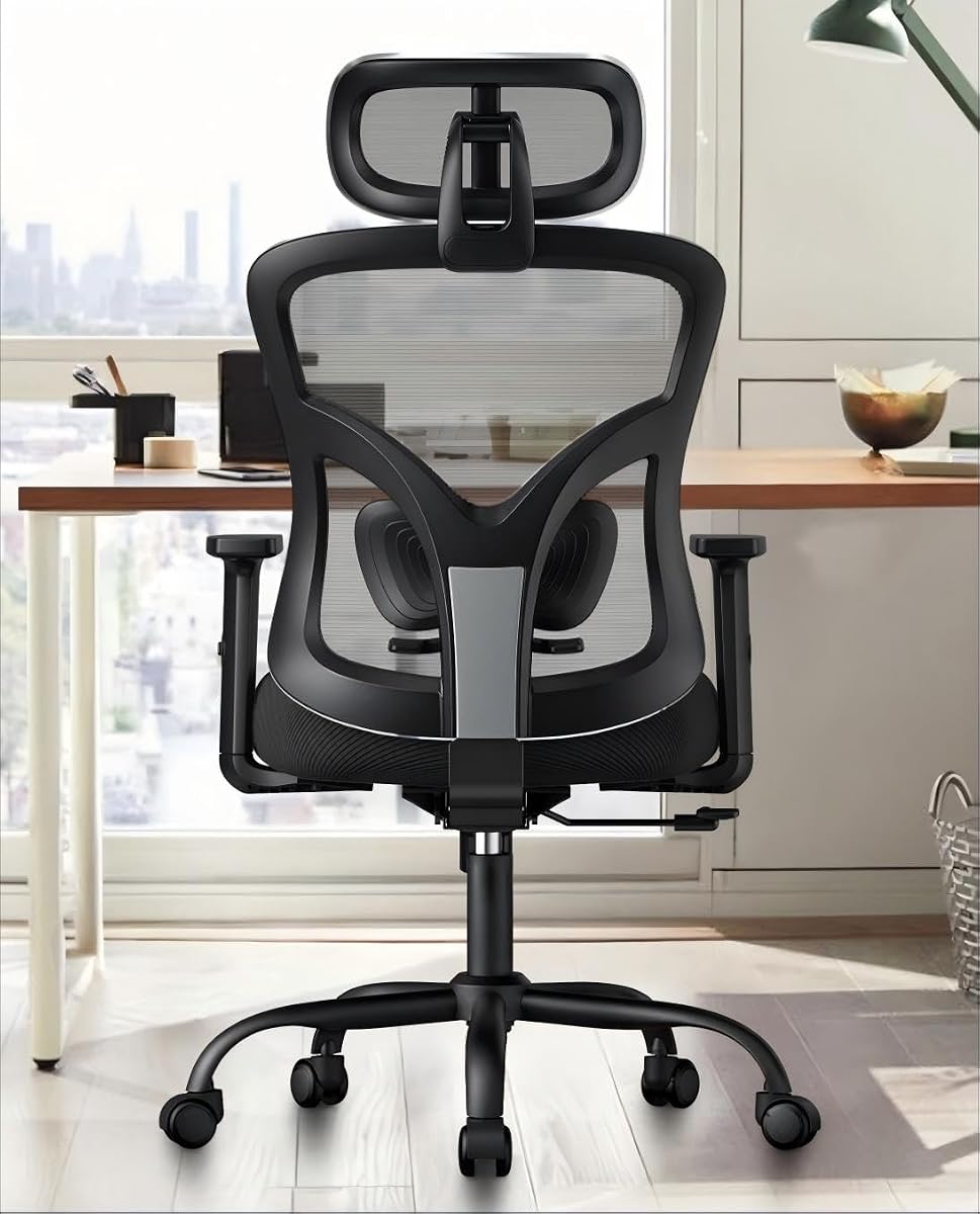 Marsail Ergonomic Office Chair with Lumbar Support,2D Headrest, Adjustable Armrests, Contoured Seat Cushion,Desk Chair with Wheels for Home and Office