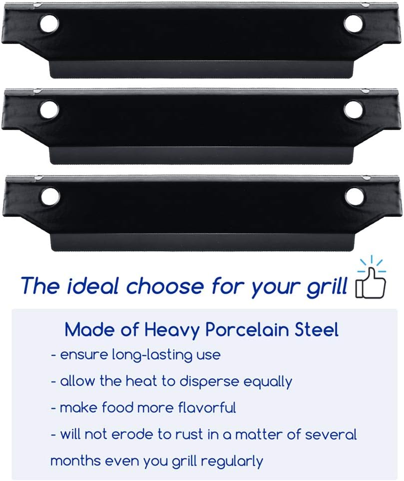 Utheer Grill Parts Replacement for Dyna-Glo DGC310CNP-D 3-Burner Propane Gas Grill, Porcelain Steel Heat Shield Tent Flavor Bars Flame Tamer 3 Packs, Grill Grid Grates 1 Pack