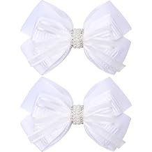 4.5-Inch Hair Bows Alligator Clips Delicate Pearl Hair Accessories for Girls, Toddler, Kids and Women Daily Dress Up Birthday Wedding Christmas Occasions- Set of 2