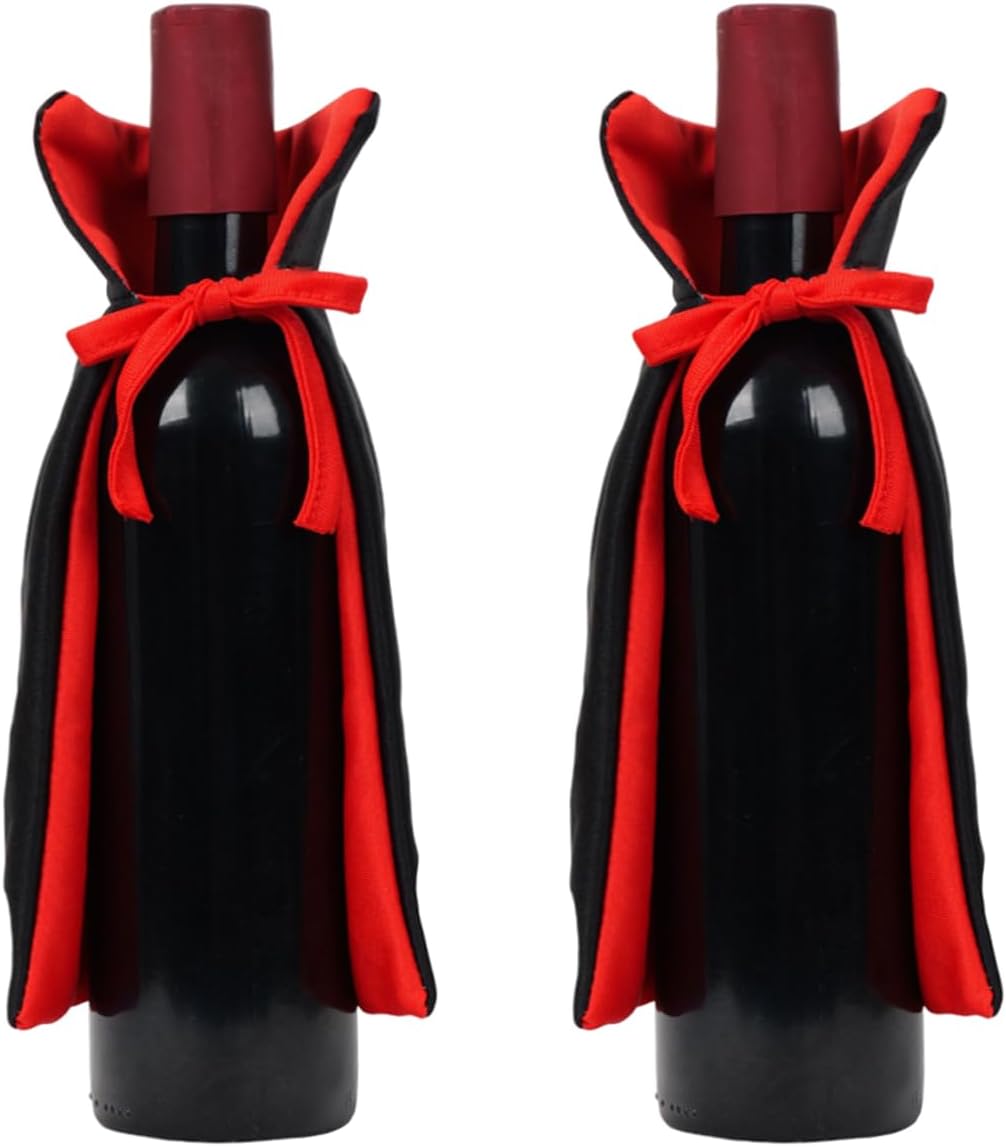 2pcs Halloween Wine Bottle Cover Decoration Vampire Cape Wine Bottle Cover Wine Holder for Party Table Decor Gifts