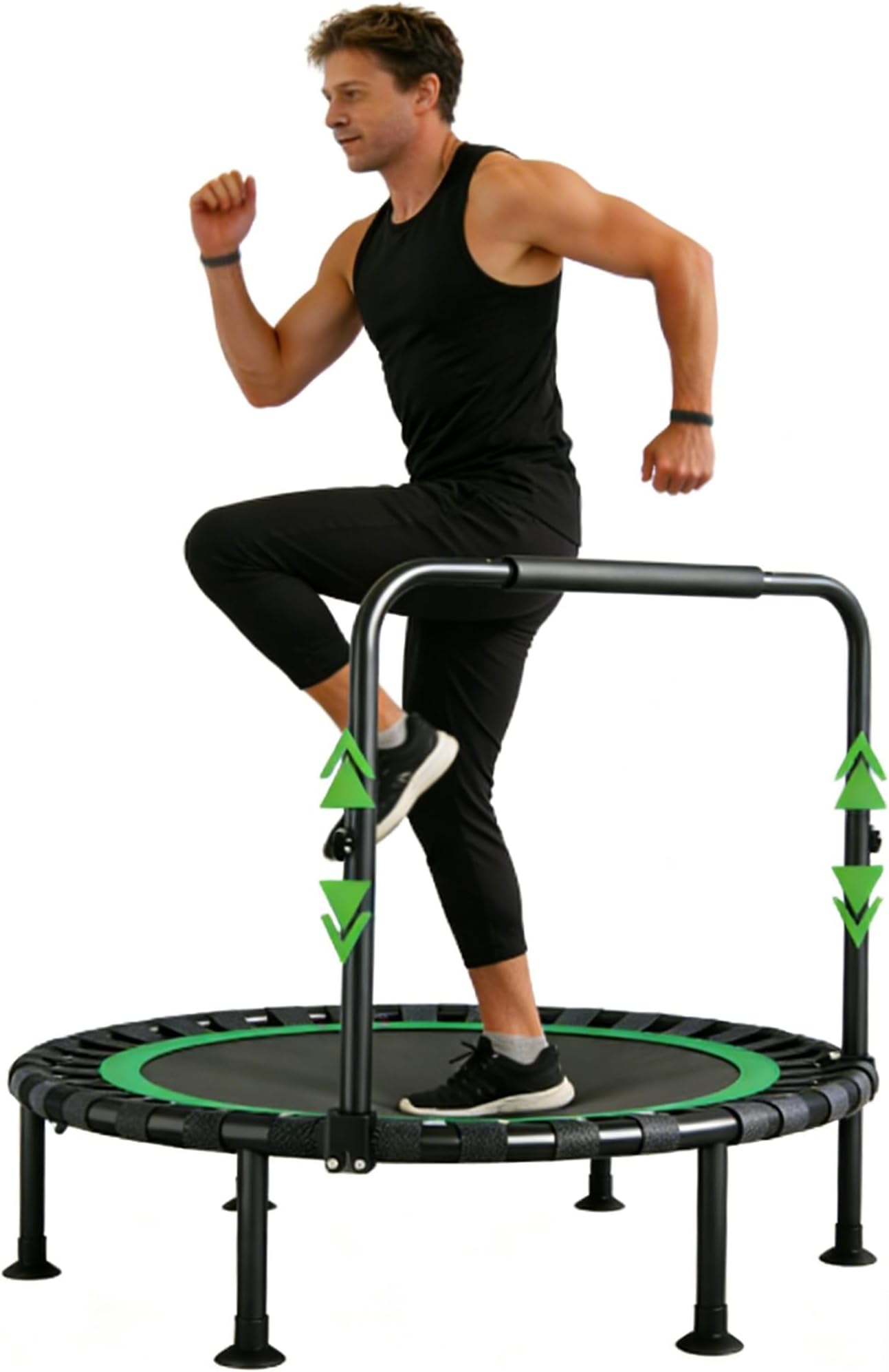 – 40-Inch Foldable Trampoline with Adjustable Handle for Adults, Home Fitness Rebounder with Quiet Bounce & Stability Support, Portable Compact Workout Tool for Indoor Outdoor Use