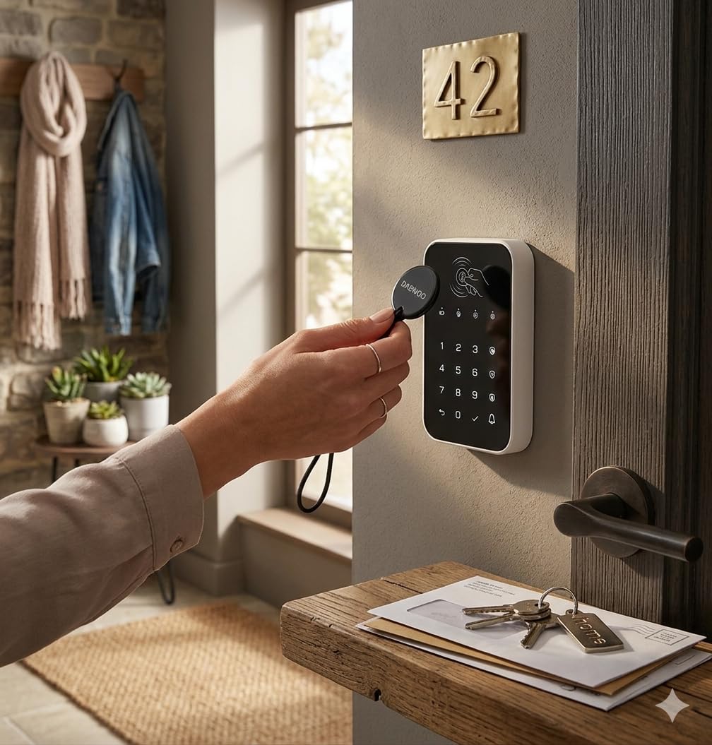 Daewoo Security Pack Alarme Maison sans Fil AM505L – Centrale Touch XL Wi-FI & GSM, 3 Caméras HD 1080p, 8 Détecteurs d'Ouverture, 5 Détecteurs de Mouvement, Sirène Solaire, App Daewoo Home Connect