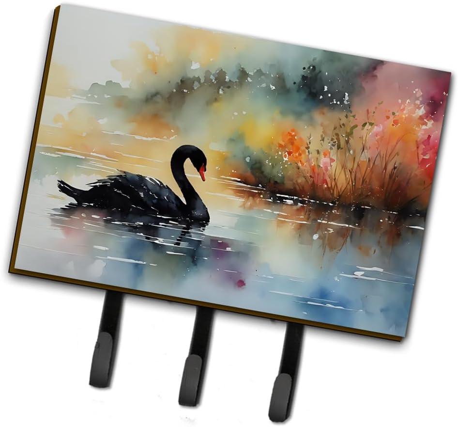 Caroline's Treasures Black Swan Leash or Key Holder Wall Hooks, Key Hooks Holder, Coat Rack Wall Mount, Coat Hooks, Hooks for Hanging Keys, Towels, Aprons, Leashes