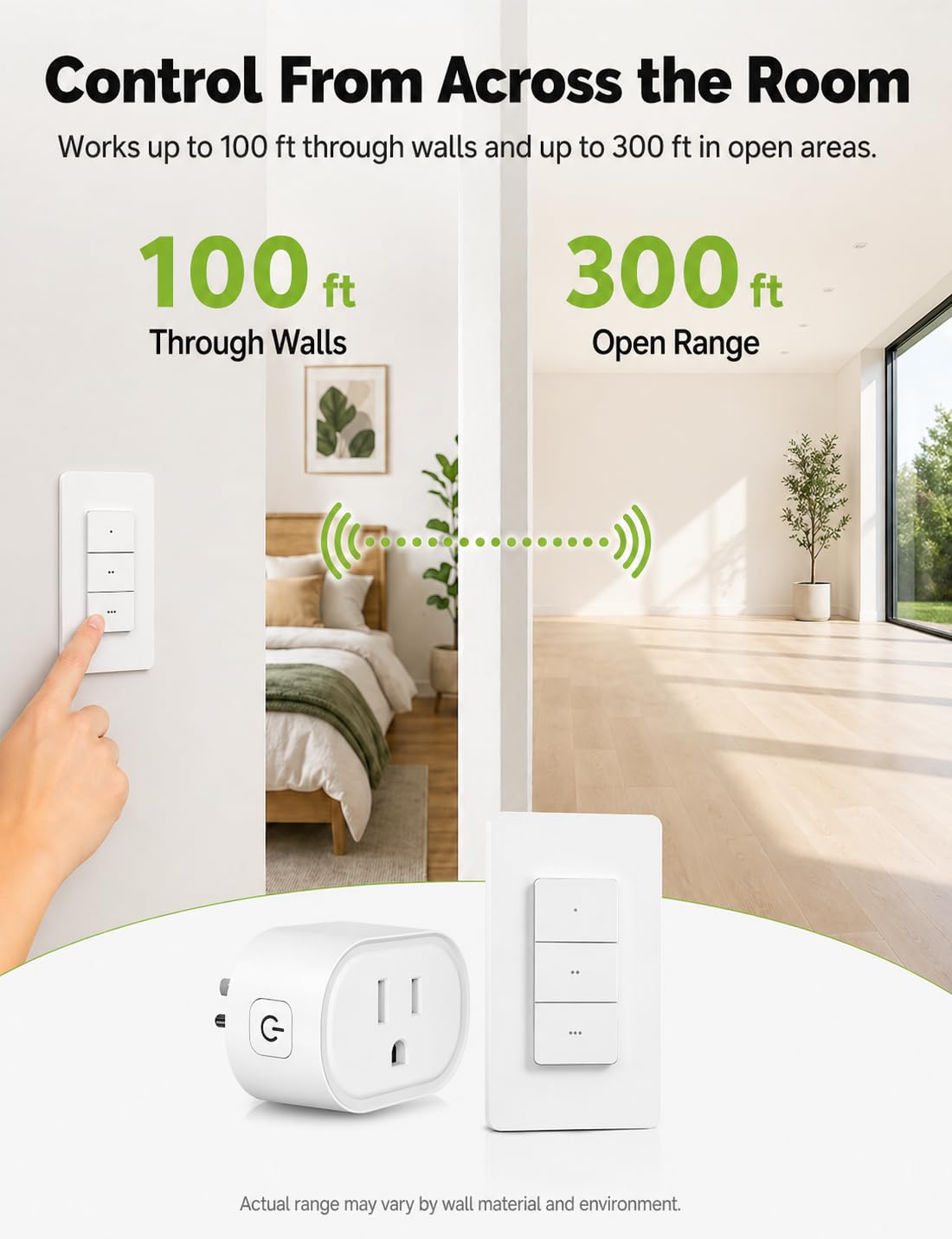 MOES Remote Control Outlet Switch, Wireless Remote Switch, No Wiring Needed, 300 ft Open Range, 15A 1600W Programmable On Off Outlet for Lights Lamps Fans Appliances, 1 Outlet & 1 Channel Switch