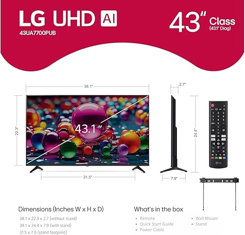 Miniatura 2 de LG 43 pulgadas (modelo 2025) UHD AI UA75 Smart TV HDR10 Bluetooth a7 AI Procesador 4K Gen8 modo de cineasta webOS 25 + montaje en pared compatible