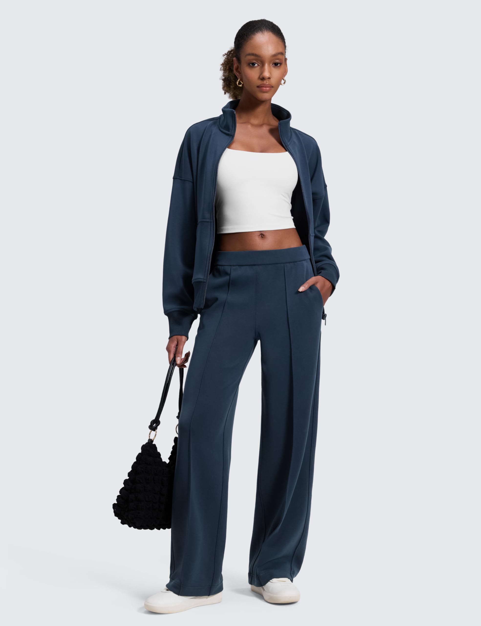 CRZ YOGA SoftAura Pantalón de Pinzas 76cm | Casual, Textura Aterciopelada, Modal, Pierna Recta, Bolsillos, para Mujer