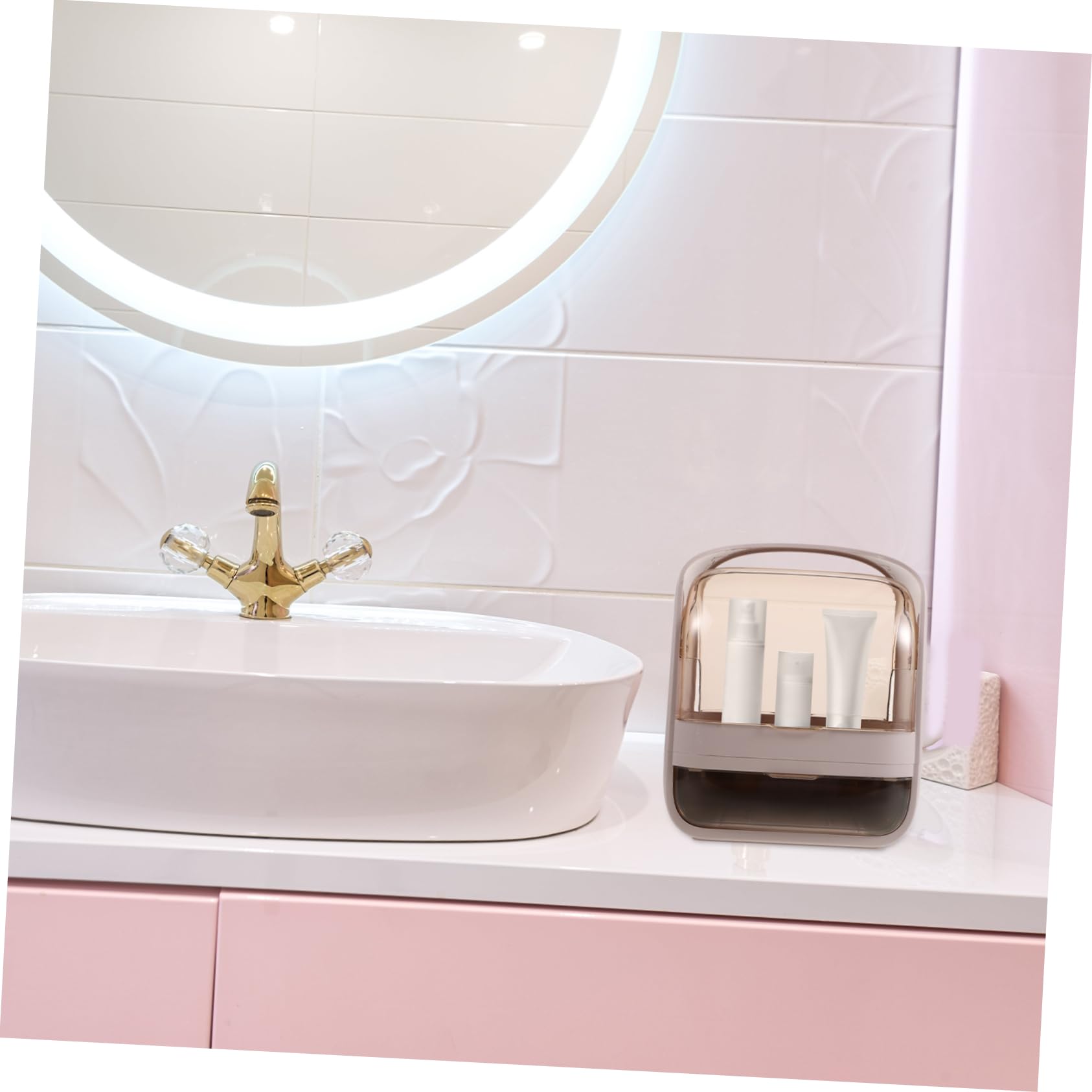 Scatola Portatrucco Rosa in ABS con Coperchio e Cassetti