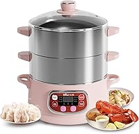 Bear 2-Tier Electric Food Steamer 1200W 8.5Qt Vegetable Steamer with Timer, Auto Shut-Off, Dry-Boil Protection, Stainless Steel Baskets