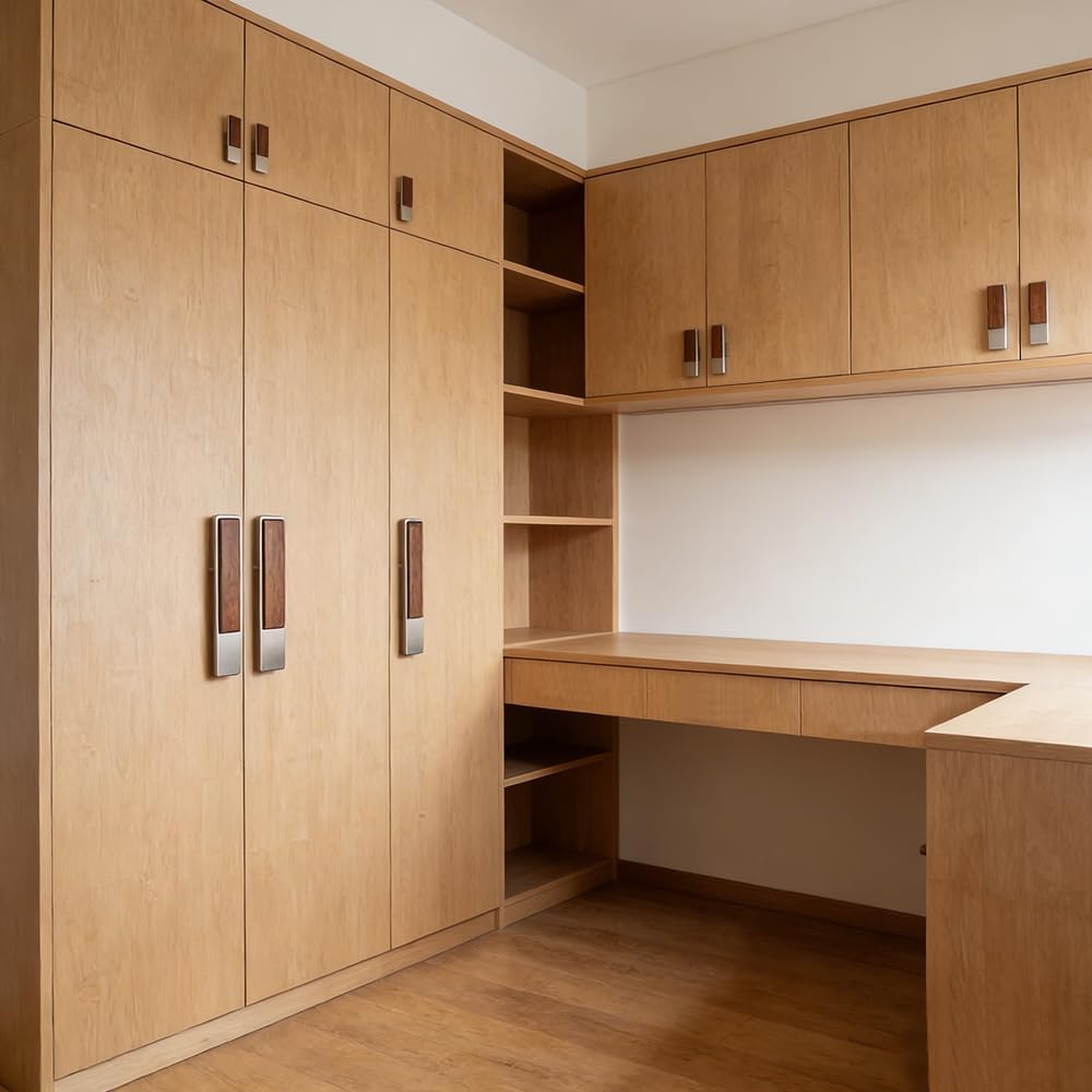 Modern Brushed Nickel Cabinet Pulls with Walnut Wood Inlay, Size Options, Contemporary Drawer Handles for Kitchen, Bathroom, and Furniture (10, Nickel brushed walnut wood, 96-128mm/3.78-5.04inch)