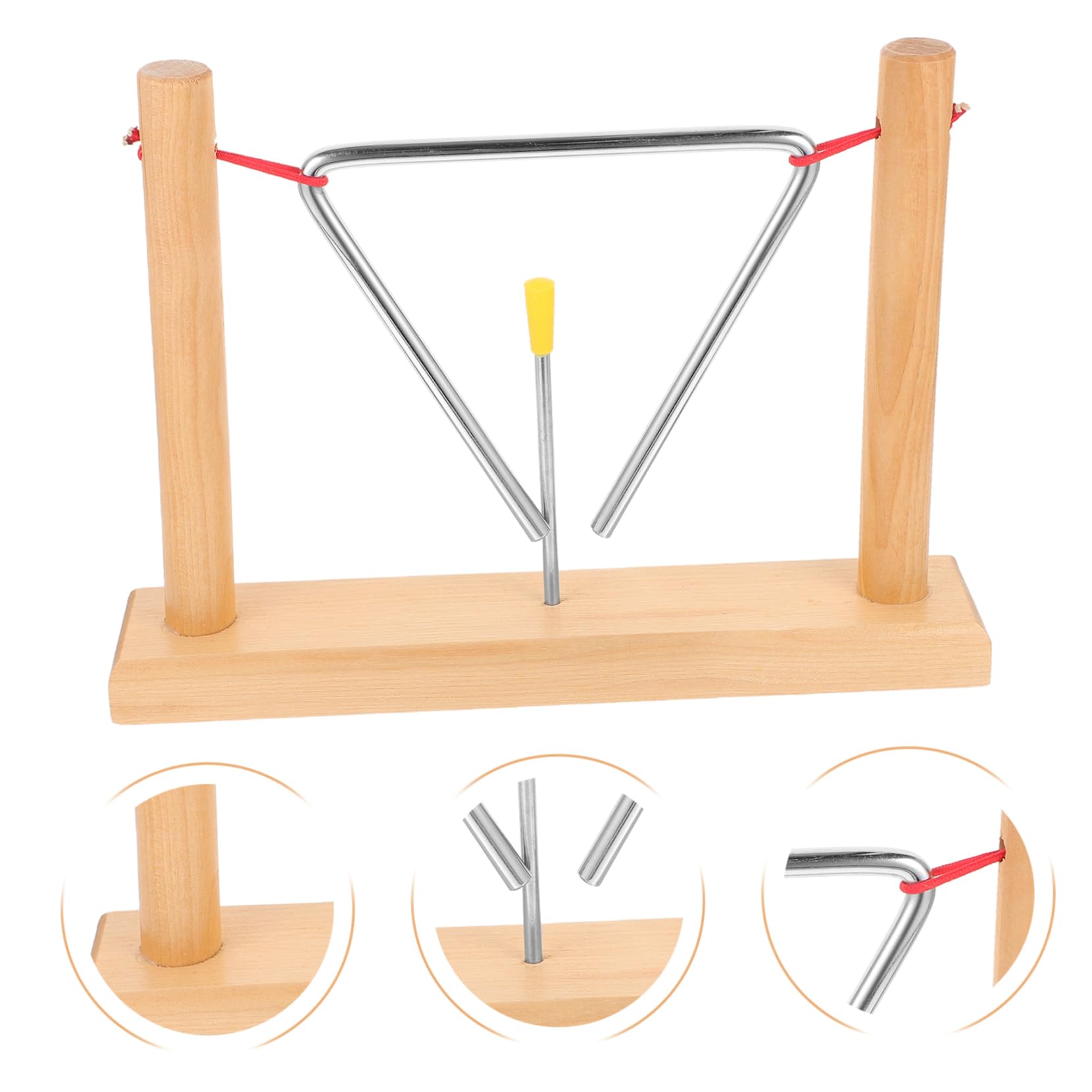 Triangle de Percussion, 2 Ensembles avec Maillets et Supports en Bois | Beige, Structure Bois et Fer, Son Clair Résonnant, Format Portable, Usage Éducatif pour Garçon et Filles Débutants