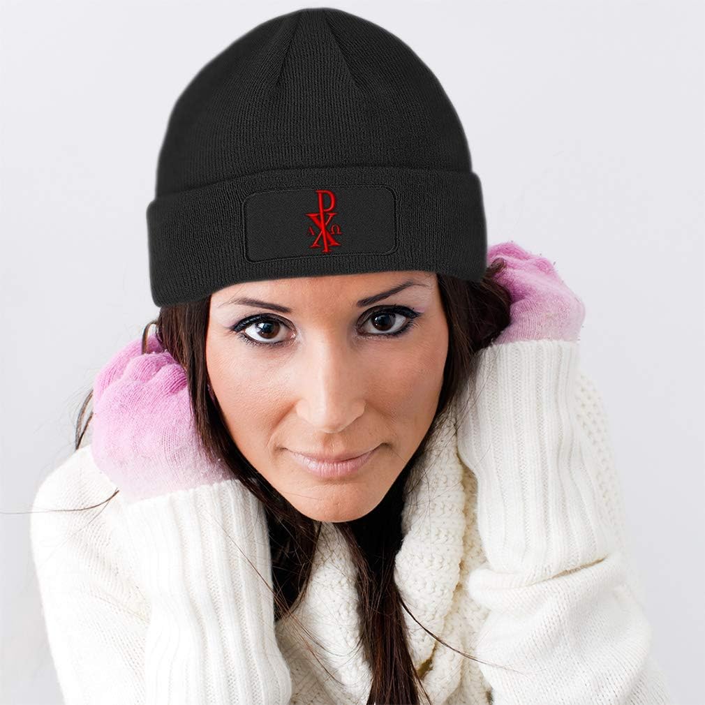 Custom Patch Beanie Chi Rho with Alpha Omega Embroidery Acrylic