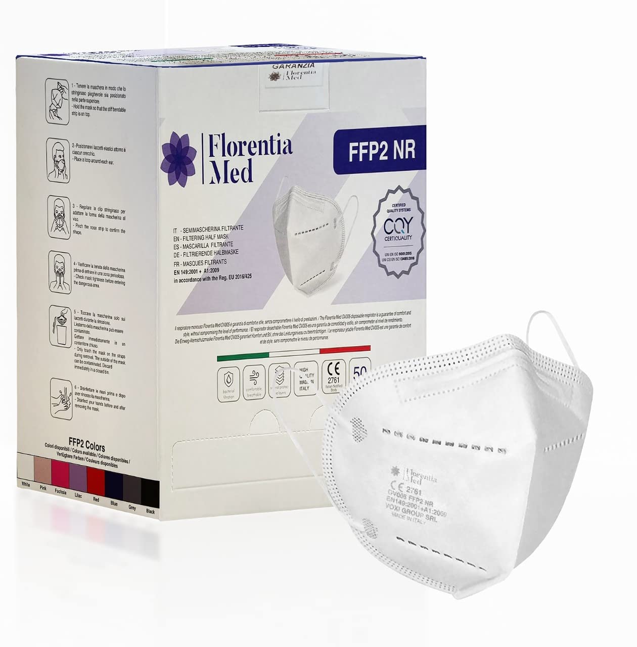 Mascherine FFP2 Bianche Made In Italy - Confezione Da 50 Pezzi, Certificate CE, DPI III - Foto 2