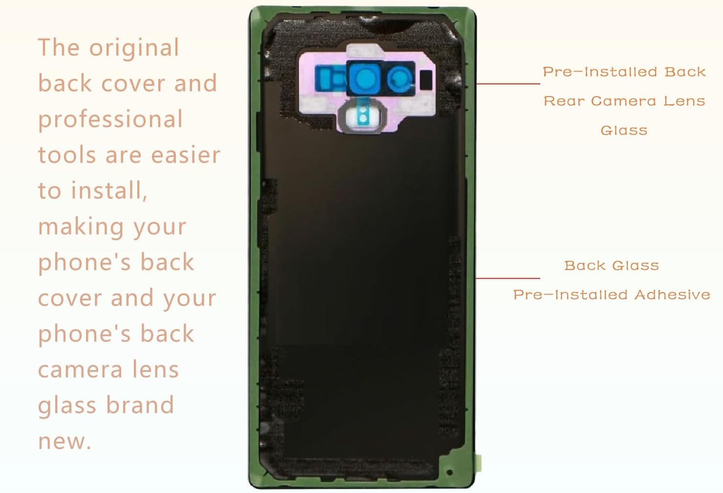 Rear Back Glass Replacement for Samsung Galaxy Note 9 with Camera Glass Lens + Adhesive + Repair Tool Kits (Pure White)