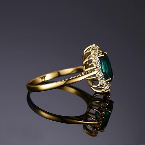 Miniatura 4 de JewelryPalace Anillos de compromiso y aniversario estilo princesa Diana, Kate Middleton, piedra natal de zafiro y halo, 14 quilates, chapado en oro