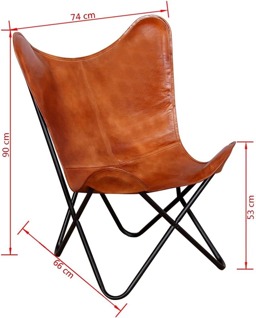 Brown Butterfly Chair-Leather-Handmade-Foldable, Solid Iron Frame-Industrial Lounge Chair