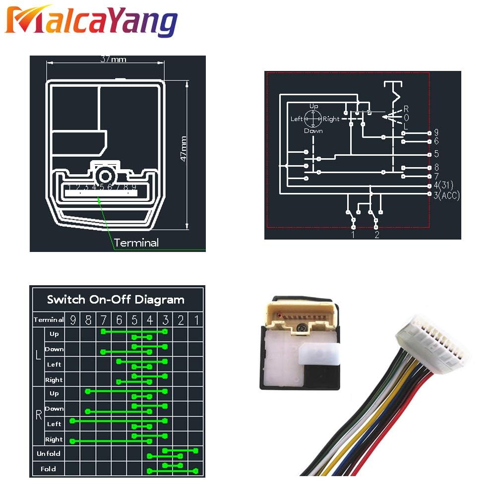 Power Auto Rear Mirror Folding Switch with Wire Harness 84872-52040 for Toyota Vios Rav4 Camry Scion Lexus