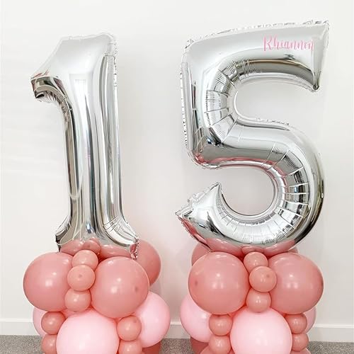 Miniatura 5 de 15 Globos de Números Plateados 15 o 51 Globos Número 40 Pulgadas Número 15 Globos de Papel de Aluminio Mylar para Fiestas de Cumpleaños de 15 o 51