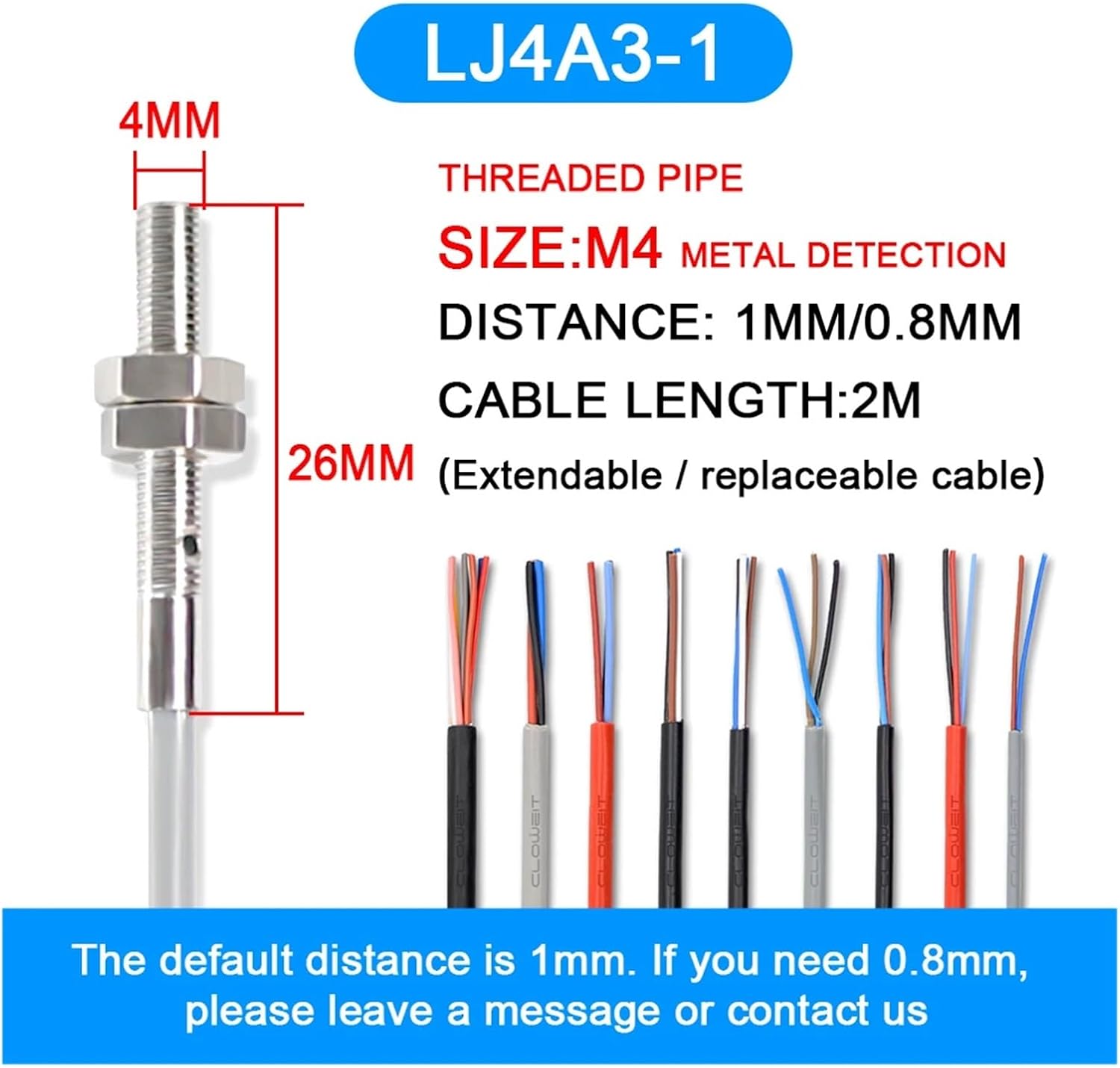 Proximity Sensor Switch Small Size M4 M5 M6 1mm Stainless Steel Induction Automation Induction Metal(M4 Threaded Pipe,PNP NC)