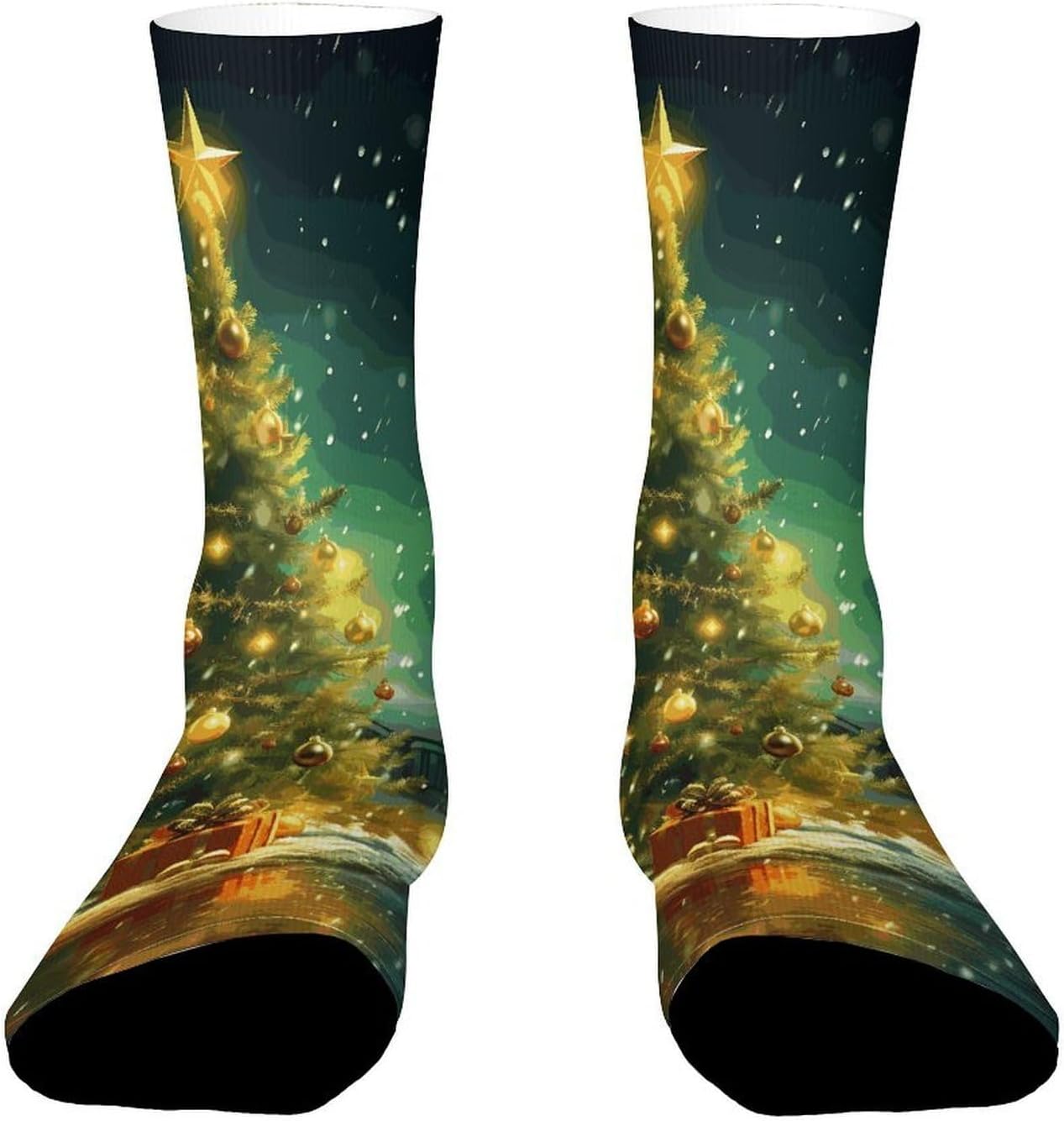 Mid-Calf Socks for Unisex, Casual Long Christmas Trees Sock for Running, Elastic Crew Socks for Work