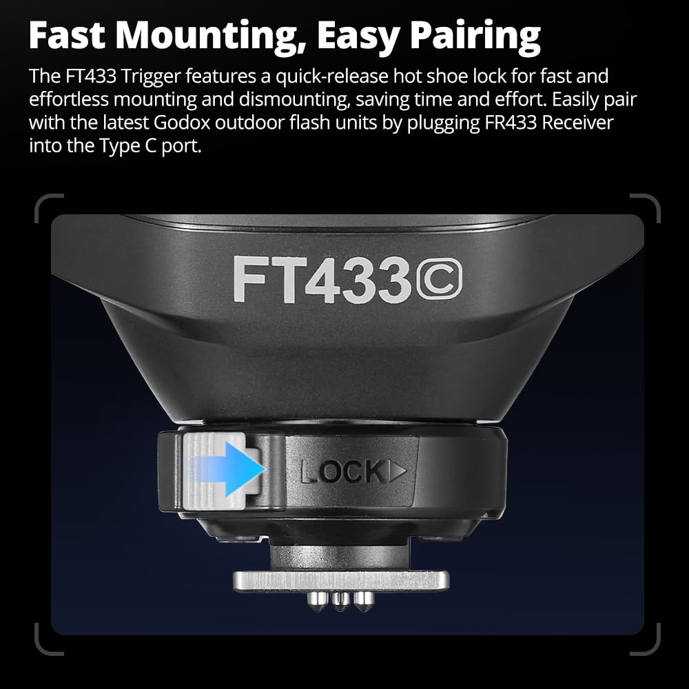 Godox FT433 N FT433-N TTL - Trigger flash wireless per fotocamere Nikon 433 MHz, 1/8000s, 0-100 m, schermo LCD, 32 canali, 1-99 ID, sincronizzazione anteriore e posteriore