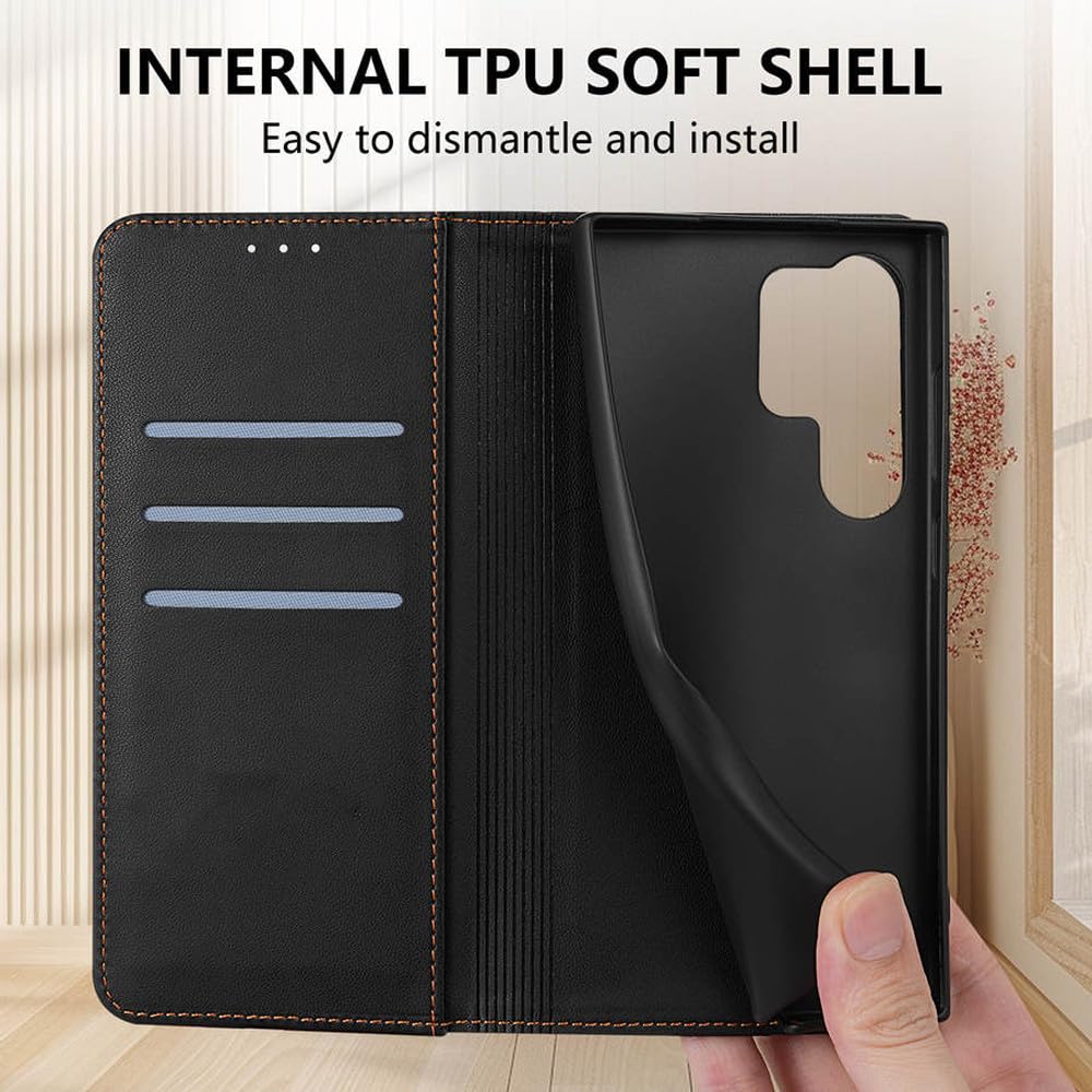 Custodia in pelle con portafoglio e slot per carte di credito, magnetica, con flip, per Samsung Galaxy S25 Edge, S24 FE, S23 Ultra, S22, S21, S20, S10 Plus, colore: rosso vino, per Samsung Galaxy S23