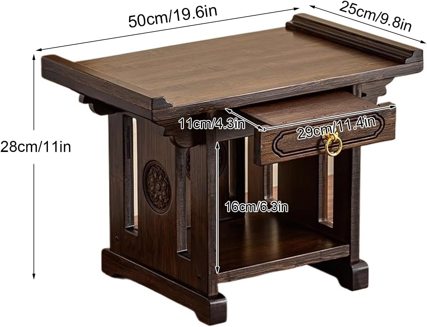 Small Altar Table with Storage, Meditation Buddhist Altar Tables, Bamboo Stand Puja Table for Prayers Divination(50cm/19.7'')