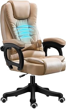 Executive Office Chair Executive Computer Desk Chair Bonded Leather Latex Pad, Lumbar Support Padded Armrest Ergonomic Task Managerial Chair for Office, Gaming Unisex Relaxing Color Khaki