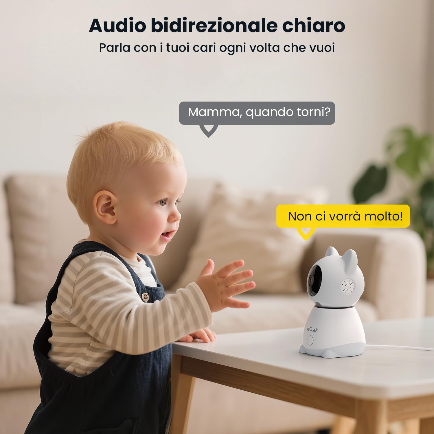 ieGeek Cámara Vigilancia Bebes 5" 2K/3MP, Baby Monitor con Vista 360° PTZ, Detección Movimiento y Llanto, Audio Bidireccional, Visión Nocturna, Temperatura, Regalo Recién Nacidos